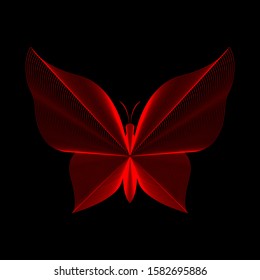 Silhouette of a red butterfly on a black background. Vector illustration.