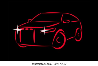 silhouette of a red car isolated on a black background.