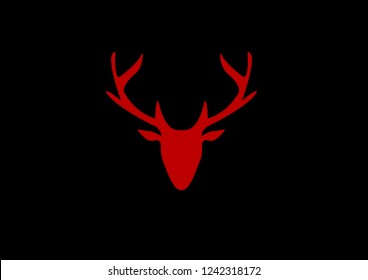 silhouette of a red deer head on a dark background.
