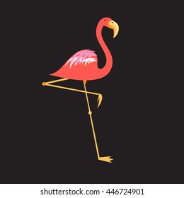 Silhouette of a red flamingo on the black background