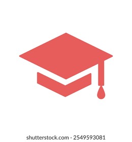 Silhouette of a red graduation cap. Editable flat icon design in EPS10 format. Simple, unique, elegant and cute symbol. Design elements of education