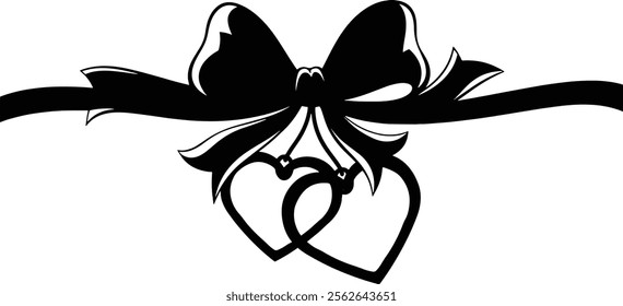 A silhouette red heart wrapped with a pink ribbon tied in a decorative bow vector illustration