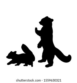 Silhouette of red Panda and young little red Panda. Vector illustrator