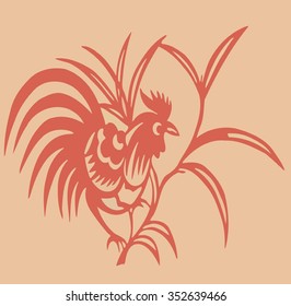 silhouette red rooster sitting on a branch