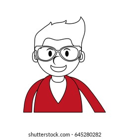 silhouette in red and white of cartoon half body man with glasses
