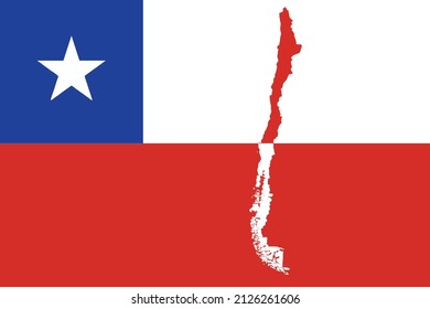 Mapa rojo y blanco de la silueta del país sudamericano de Chile colocado en la bandera nacional