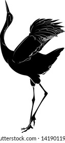 Silhouette of a Red-crowned crane. Vector