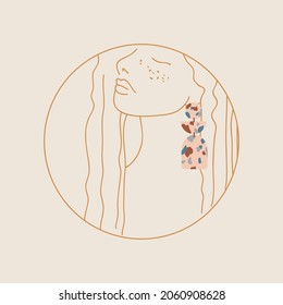 
Silhouette of a redhead girl with freckles and curly hair. Trendy terrazzo earrings. Trendy jewelry for girls diverse women portrait

