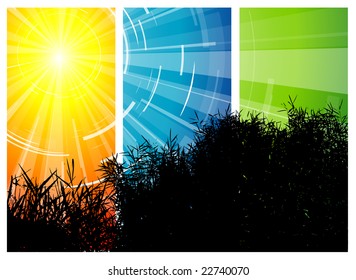 Silhouette of the reed on the three colors background