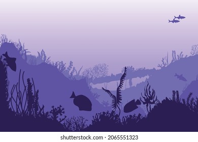 Silhouette of reef algae fish in the ocean sea. Vector