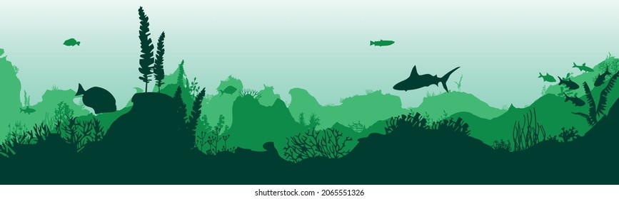 Silhouette of reef algae fish in the ocean sea. Vector