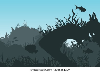 Silhouette of reef algae fish in the ocean sea. Vector