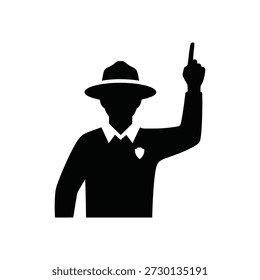 Silhouette of a referee in uniform pointing upward with authority and confidence