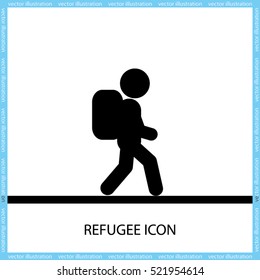 Silhouette refugee walking  icon vector illustration eps10. Isolated badge immigrant flat design for website or app - stock graphics