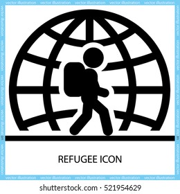 Silhouette refugee walking  icon vector illustration eps10. Isolated badge immigrant flat design for website or app - stock graphics