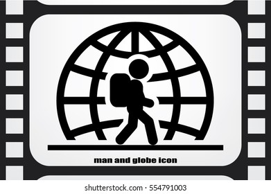Silhouette refugee walking  icon vector illustration eps10. Isolated badge immigrant flat design for website or app - stock graphics.