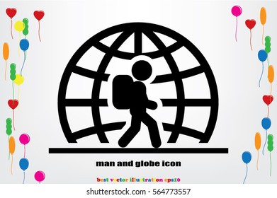 Silhouette refugee walking  icon vector illustration eps10. Isolated badge immigrant flat design for website or app - stock graphics