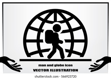 Silhouette refugee walking  icon vector illustration eps10. Isolated badge immigrant flat design for website or app - stock graphics.