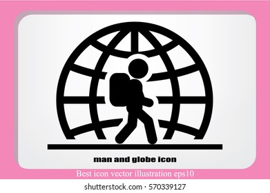 Silhouette refugee walking  icon vector illustration eps10. Isolated badge immigrant flat design for website or app - stock graphics