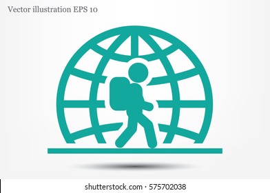 Silhouette refugee walking  icon vector illustration eps10. Isolated badge immigrant flat design for website or app - stock graphics 