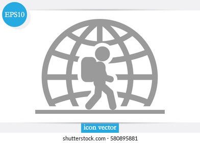 Silhouette refugee walking  icon vector illustration eps10. Isolated badge immigrant flat design for website or app - stock graphics.