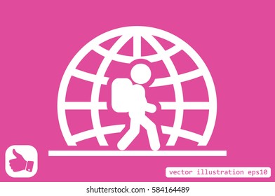 Silhouette refugee walking  icon vector illustration eps10. Isolated badge immigrant flat design for website or app - stock graphics