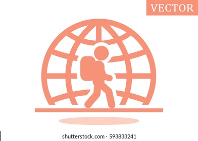 Silhouette refugee walking  icon vector illustration eps10. Isolated badge immigrant flat design for website or app - stock graphics.