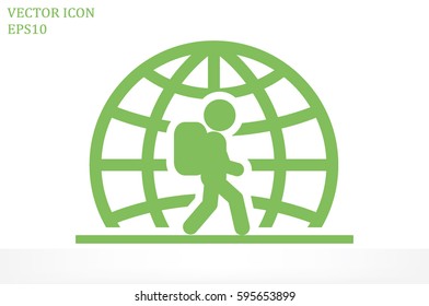 Silhouette refugee walking  icon vector illustration eps10. Isolated badge immigrant flat design for website or app - stock graphics.