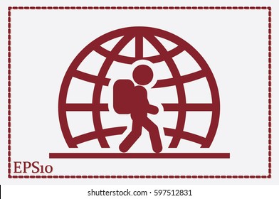 Silhouette refugee walking  icon vector illustration eps10. Isolated badge immigrant flat design for website or app - stock graphics