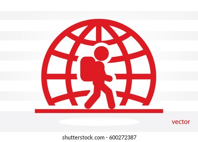 Silhouette refugee walking  icon vector illustration eps10. Isolated badge immigrant flat design for website or app - stock graphics