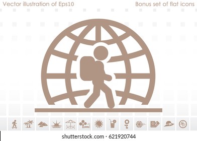 Silhouette refugee walking  icon vector illustration eps10. Isolated badge immigrant flat design for website or app - stock graphics