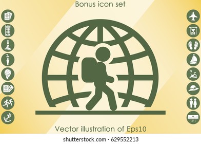 Silhouette refugee walking  icon vector illustration eps10. Isolated badge immigrant flat design for website or app - stock graphics
