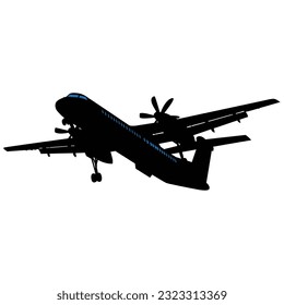 A silhouette of a regional turbo-prop airliner