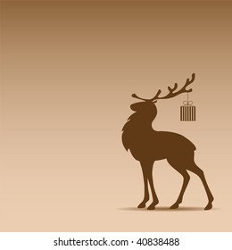 Silhouette of reindeer against the brown background