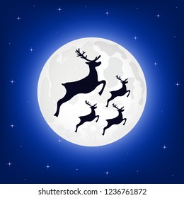 Silhouette of reindeer against the moon at night