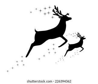 silhouette of a reindeer with a cub 