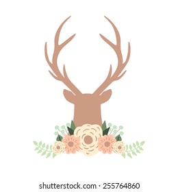 Silhouette of reindeer with flowers