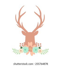 Silhouette of reindeer with flowers