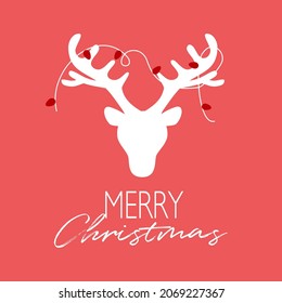 Silhouette of reindeer head in flat design. Merry Christmas festival celebration concept vector. Season greetings.