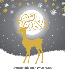 Silhouette of reindeer on beautiful background
