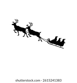 Silhouette Of Reindeer Pulling Santa Sleigh With People Wearing Santa Hats