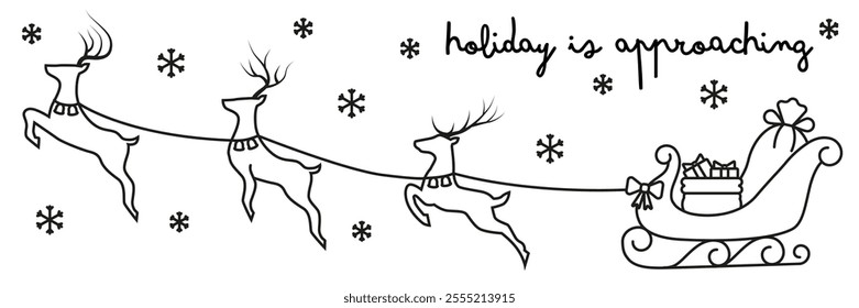 Silhouette of a reindeer and a sleigh in a thin line. Background for Christmas. Waiting for Christmas. EPS 10.