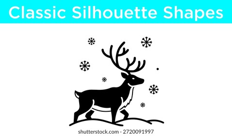 Silueta de un reno con copos de nieve Vector