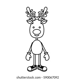 silhouette reindeer standing with gloves and shoes vector illustration