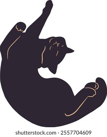 Silhouette of a relaxed black cat with minimalist beige accent lines, showcasing elegance and movement. Ideal for projects on pets, decor, or mystical themes. Versatile for modern and esoteric concept