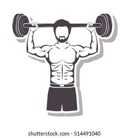 silhouette in relief a muscle man lifting a bar weights