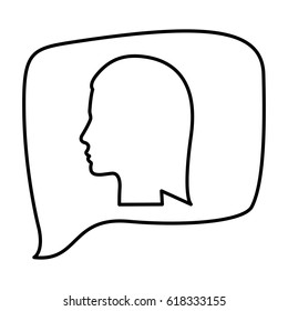 silhouette relief rectangular speech with silhouette female head vector illustration