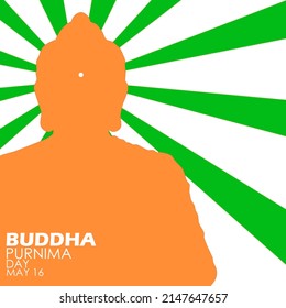 Silhouette of a religious figure named Buddha with a glowing aura behind him, Buddha Purnima May 16