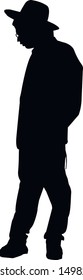 Silhouette of a religious Jew in Jerusalem. Katan and tzitzit are dressed in a young Jew. Jew in a hat. Young hasid jew in traditional clothes. Isolated vector illustration Black on white.