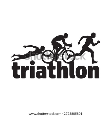 A silhouette representing the three disciplines of a triathlon competition